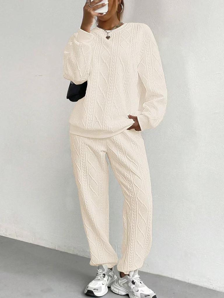 Damen Herbst/Winter 2025 Europäische & Amerikanische Mode Gerippte Jacquard-Langhosen Lässiges Zweiteiler-Set