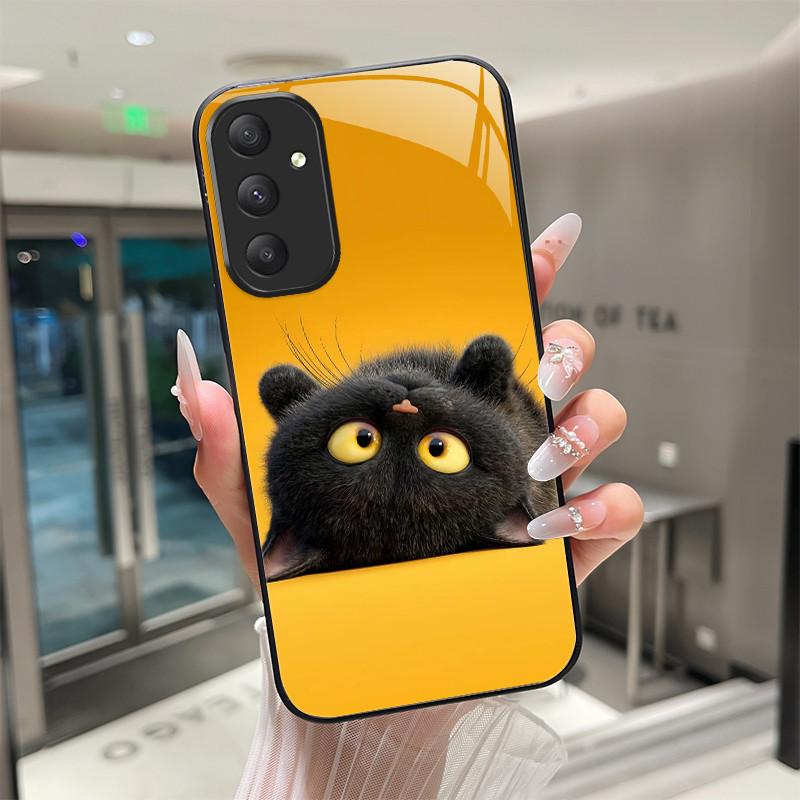 

Beautiful Flower Cute Cartoon Cats Case For Samsung Galaxy A54 A34 5G Tempered Glass Phone Case Protective Back Cover Hard Shell Samsung A54 5G