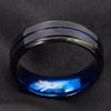 8 mm Breite Herren Titanstahl Gerillter Ring Europäischer & Amerikanischer Stil Mehrtonig Blau Schmuck Trendige Herren Accessoires 2024