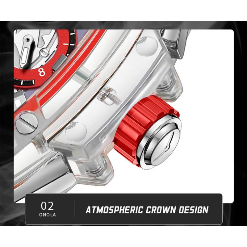 ONOLA Herreklokke Merke Gjennomsiktig Plast Vanntett Mote Sport Silikon Kvarts Klokker for Menn