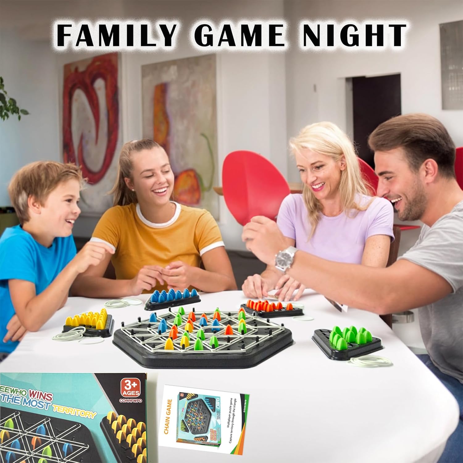 Chain Triangle Chess Game, Rubber Band Geoboard Game, Strategy Board Games, Family Night Games for Kids and Adults, 2 to 4 Players