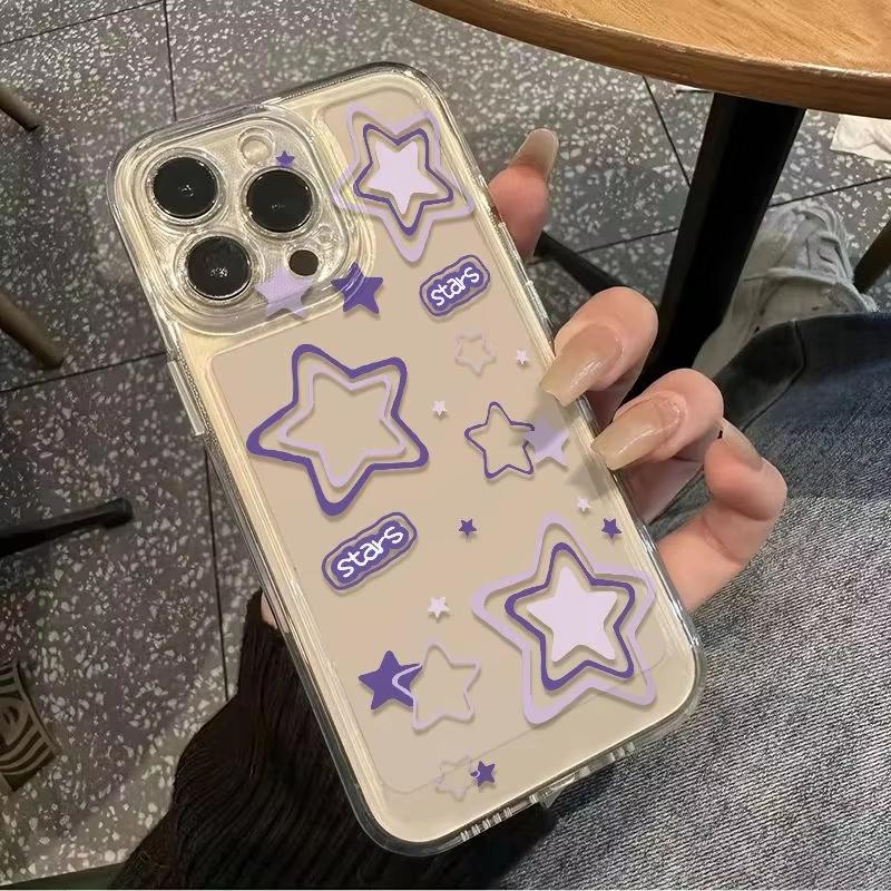 English Purple Star Transparent Phone Case For iPhone 17 16 Pro Max 15 14 13 Mini 12 11 X XR XS 17 Air 16E 15 Plus Soft Cover