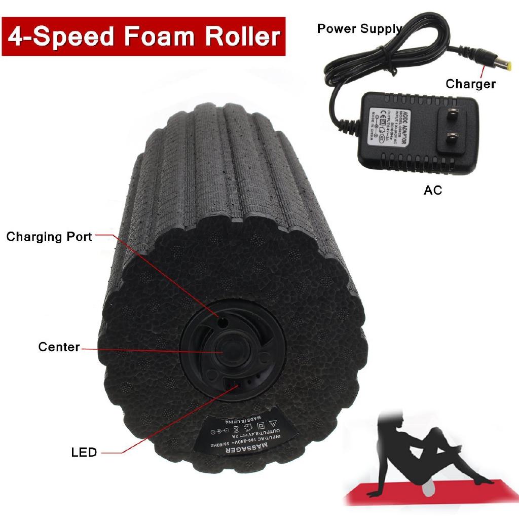 17 inchi Rola de Masaj Electrică Vibratoare Reîncărcabilă 4 Viteze Recuperare Musculară Negru