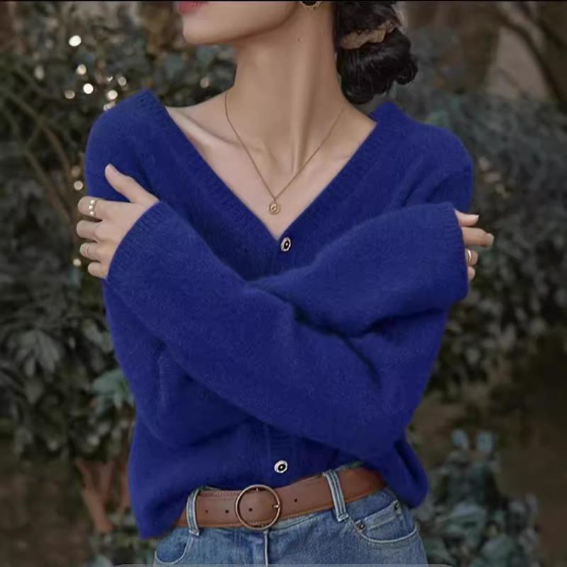 Autumn and winter new v-neck sweater cardigan women's coat lazy wind with loose soft waxy knitted sweater