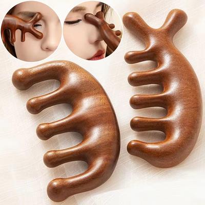 Ahşap Terapi Masaj Tarak Kafa Yüz Derisi Gua Sha Masaj Doğal Yüz Sandal Ağacı Geniş Diş Guasha Kazıma Vücut Masajı