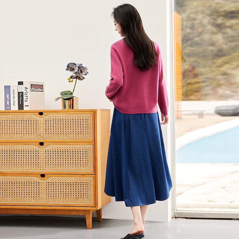 VICTORIA&VERA Women's 100% Merino Wool Loose Fit Round Neck Sweater