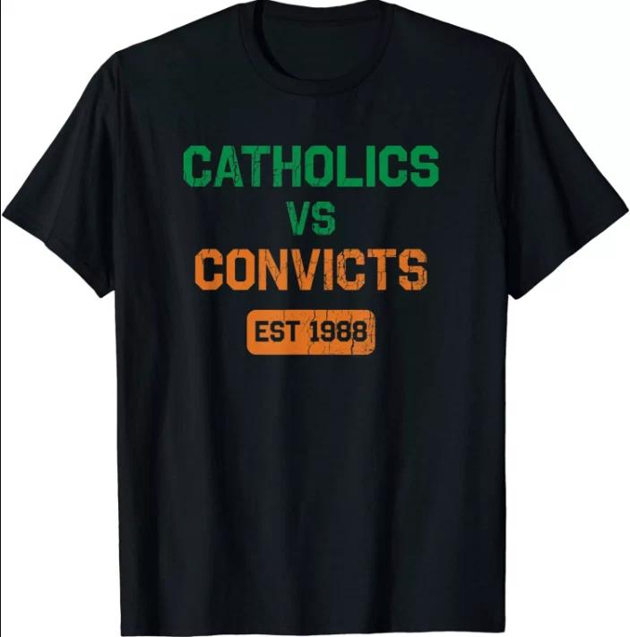NEW LIMITED Catholics Vs Convicts 1988 Retro Vintage Distressed T-Shirt L