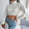 GMXIA Damemote Uformell Ensfarge Høst Vinter Langermet Høyhals Løs Twist Crop Strikkegenser