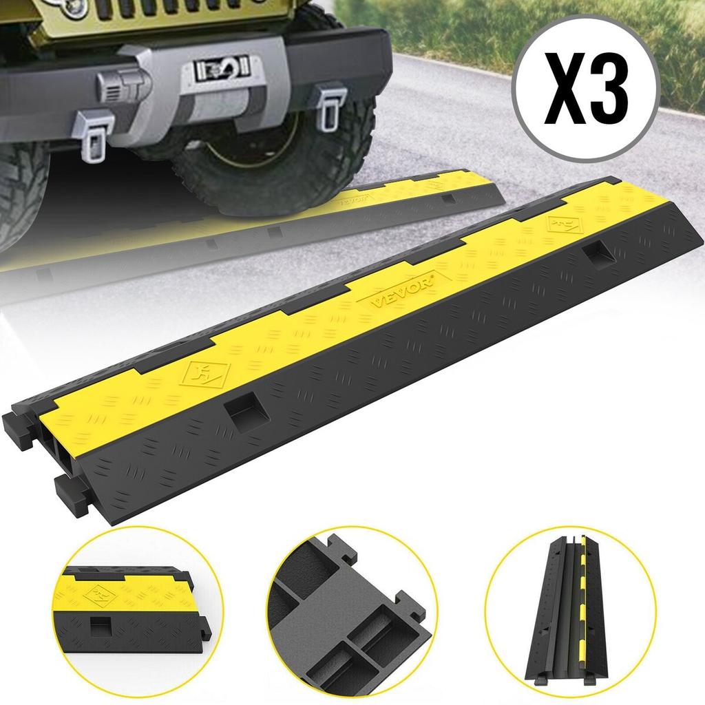 3 Pack of 2 11000lbs Per Axle Capacity Protective Wire Cord Ramp Driveway Rubber Traffic Speed Bumps Cable Protector