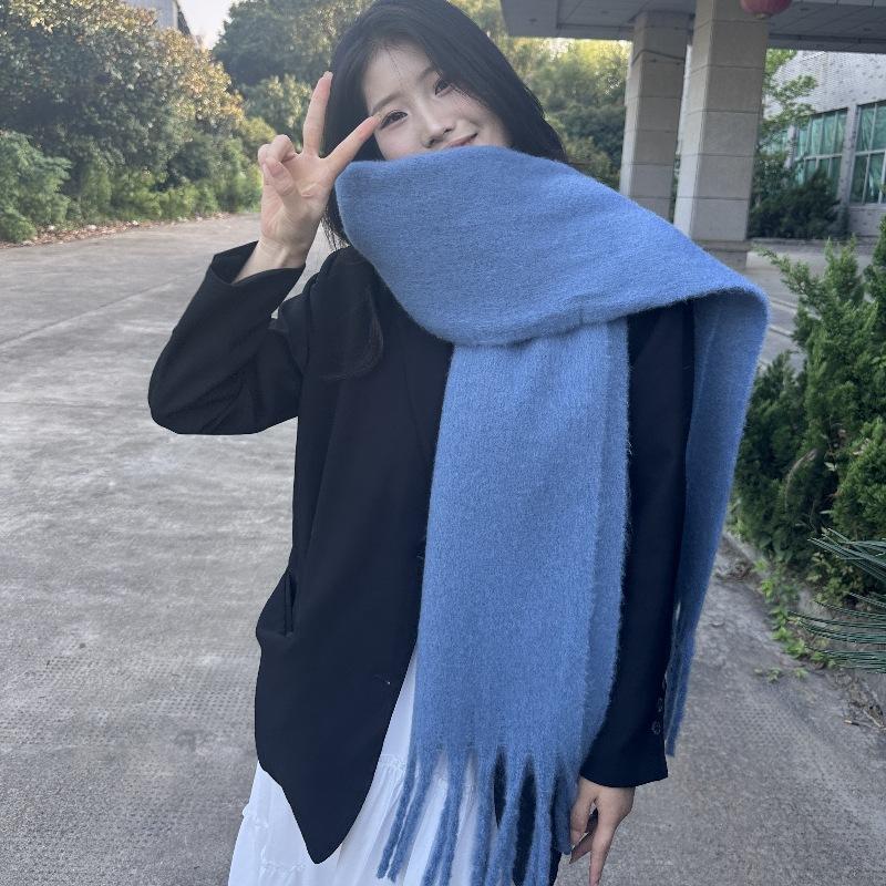 

Однотонный отбеленный шарф женский круглая пряжа импульсный длинный утолщенный теплый холодостойкий белый шарф-шаль темно-синий