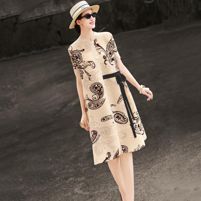 Elegant Paisley Print Pleated Midi Dress One Size