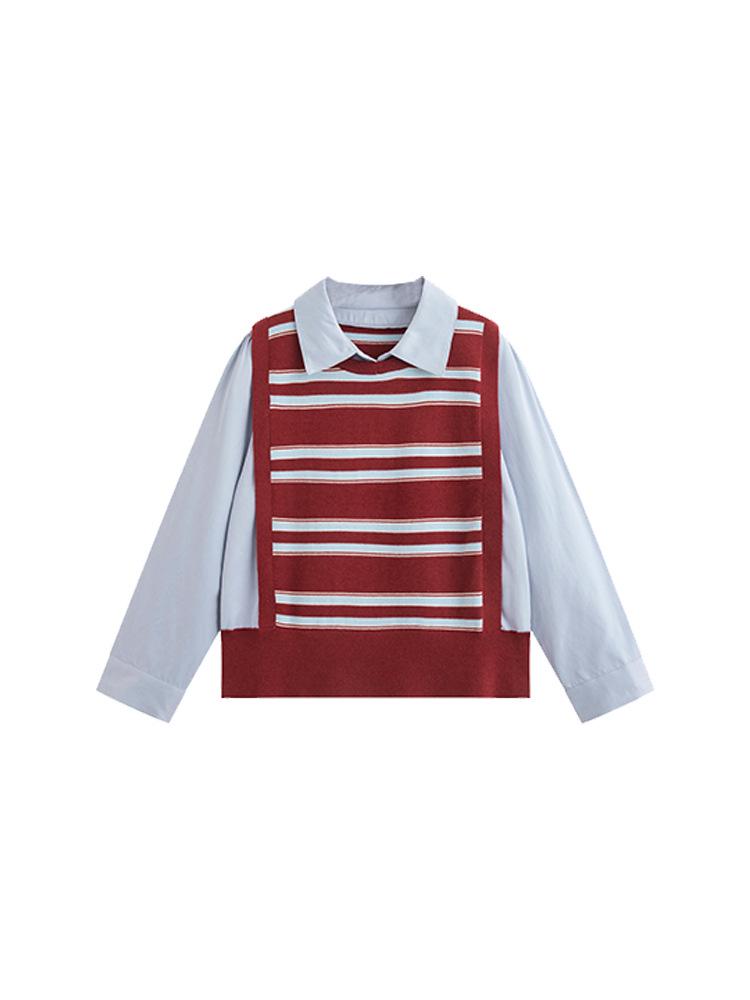 Pulover Dama Plus Size Blocuri de Culoare Guler Polo Patchwork - Tricotaje Subțiere Două Piese pentru Iarna 2025