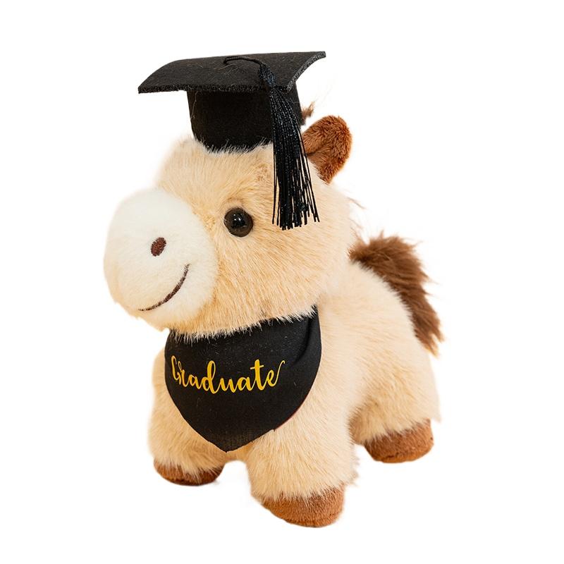 1Pc 28cm Happy Foal Graduation Doll Plush Toys Kawaii Horse with Graduation Cap for Student Graduate Gifts
