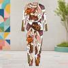 Women Plus Size White Halloween Ghost Printed Round Neck Long Sleeve Cuffed Two Piece Pants Set With Pockets
