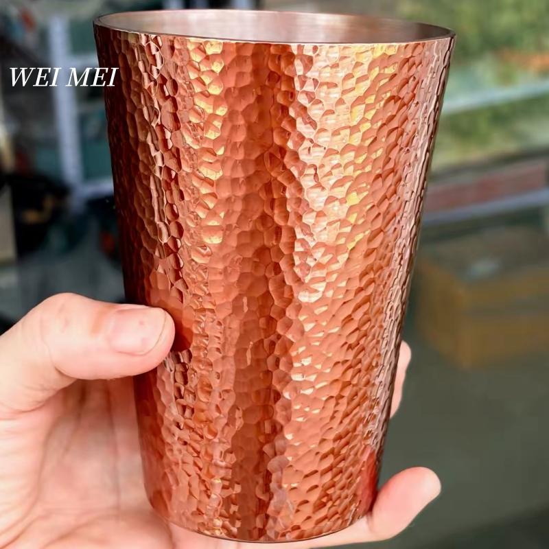 Pure Copper Vintage Coffee Mug,Outdoor Camping 500 ml Cold Drink Beer Cup,Smooth Engraving Hammer Texture Home Tea Cup Drinkware