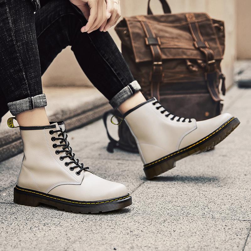 Men Ankle Boots Couple Thick Sole Designer Luxury Women Black Leather Short Boots Large Size Outdoor Work Boots Motorcycle Shoes