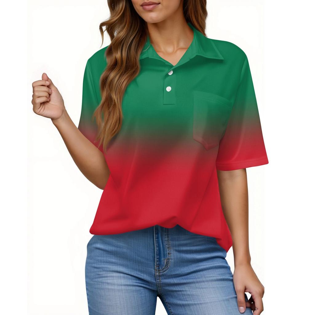 Women's Fashion Casual Button Pocket Shirt Short Sleeve Print Lapel Top