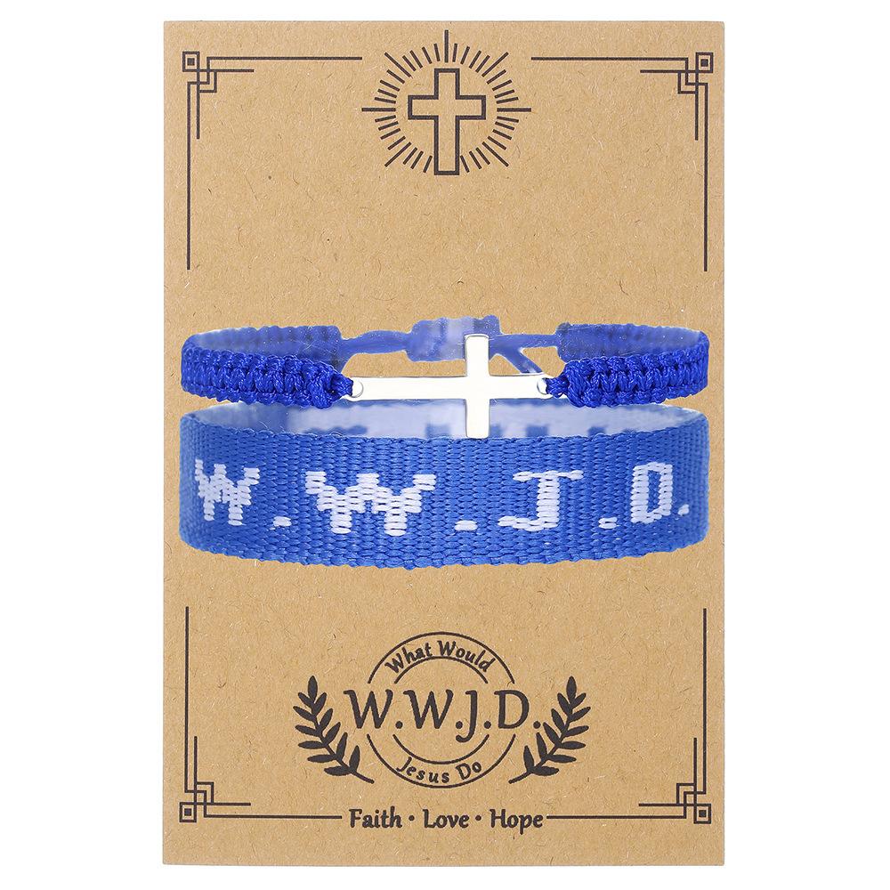 Unisex Sportarmband Wwjd Handgelenkband Weben Jacquard Handseil Armband Zopf Kreuz Dekoration Alphabet 2 Stück Hohe Qualität