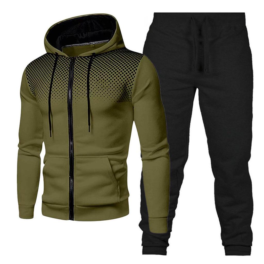 Polka Dot Hooded Sports Set: Zipper Cardigan & Solid Sweatpants