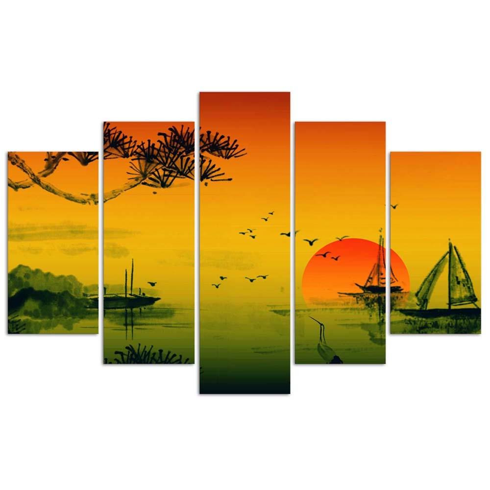 Five Piece Picture Canvas Print Japan Sunset