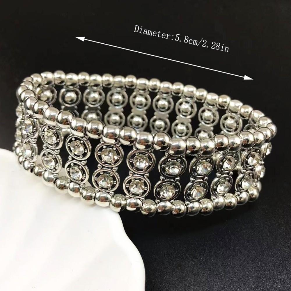 Geometric Rhinestone Bracelets Double Row Cuff Bracelet Trendy Wide Bangle For Women