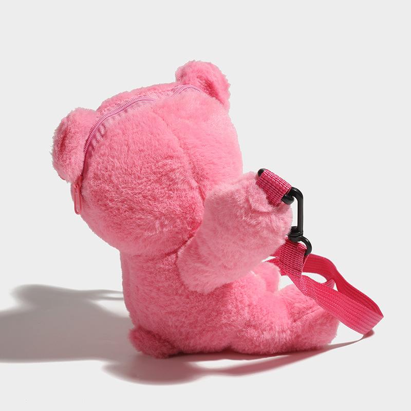 Furry Strawberry Bear Messenger Bag Women's Autumn and Winter New Cute One-shoulder Furry Bag Plush Mobile Phone Bag