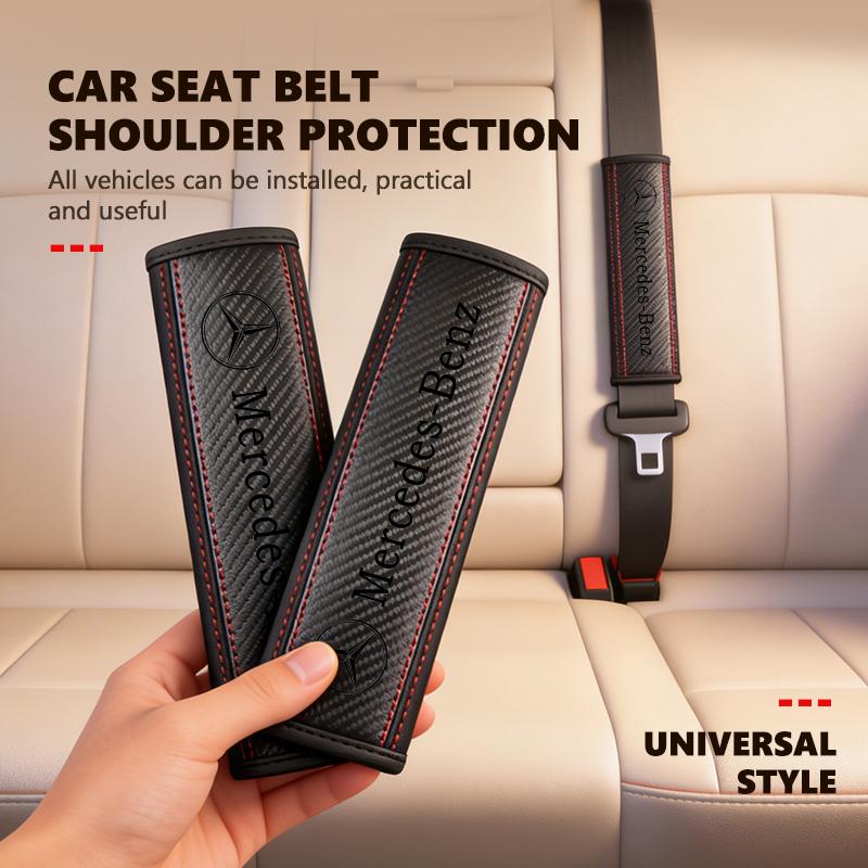 AABGR1 For Benz Car Logo Seat Belt Cover Shoulder Protector Leather Accessories Exclusive AMG SPRINTER V CLASS VIANO W124 W203 W204