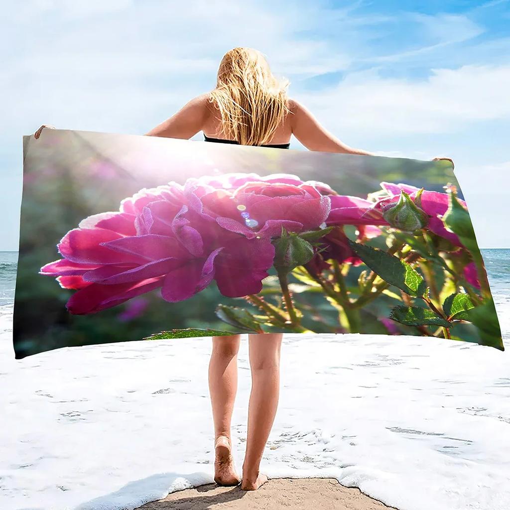 Garden Flower Quick Dry Large Beach Towel, Super Absorbent and Sand Free Pool Towel, Microfiber Portable Sports/Camping Towel