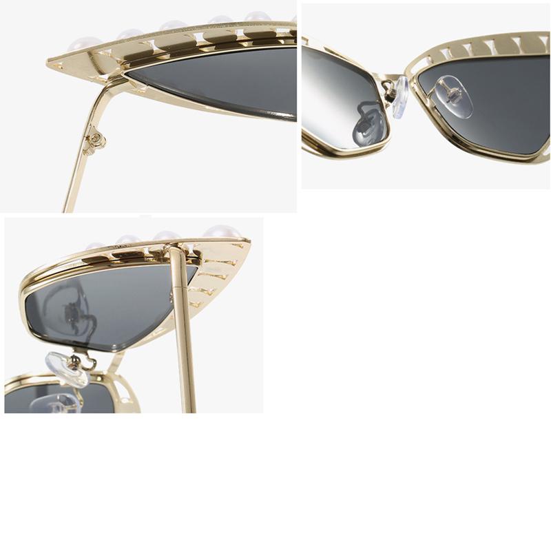 Non-polarized European American Style Women Sunglasses Cat Eye Shape Pearl Decoration Women's Sun Glasses