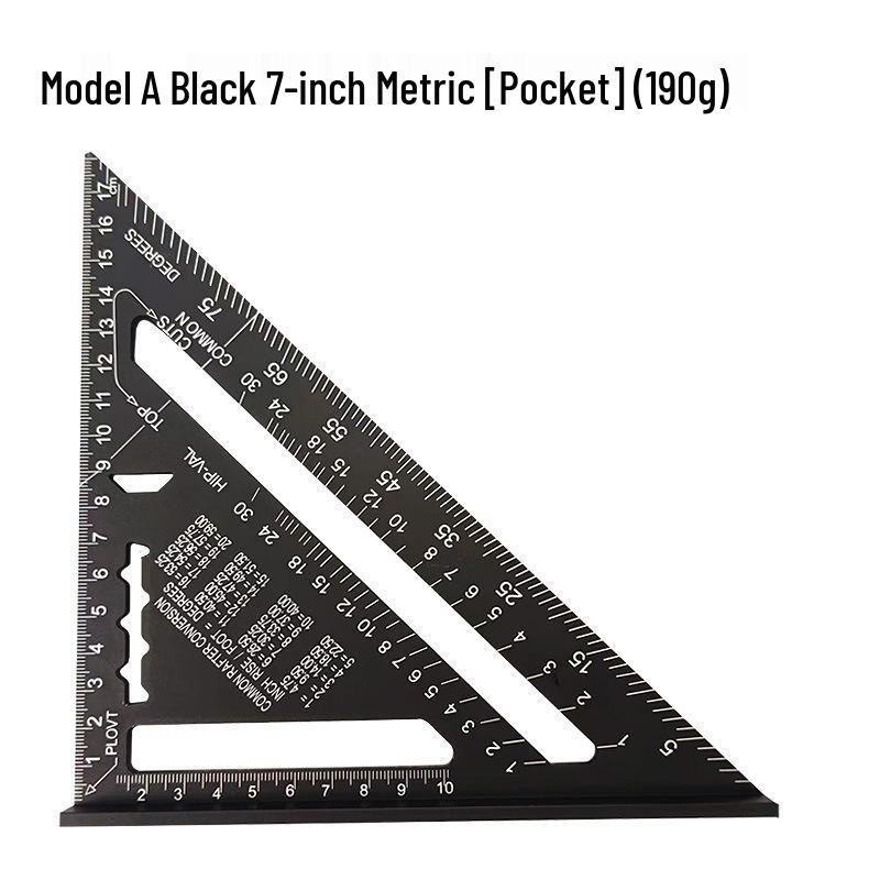 7/12" Aluminum Triangle Ruler: Woodworking, Imperial/Metric, Black Oxide, 90°/45° Right Angles.