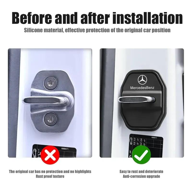 2/4PCS Silicone Car Interior Door Lock Cover Auto Door Latch Protective Sticker For Mercedes Benz C E S CLC W204 W203 W124 W221