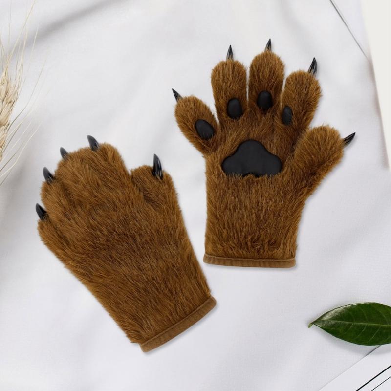 Stylish Plush Animal Paws Gloves Soft Faux Fursuit Cosplay Accessory Unisex Multi Color