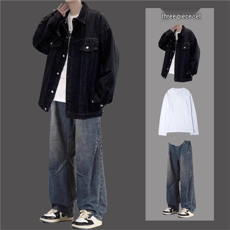 Men's Retro Denim Jacket - Trendy Spring & Autumn Casual Workwear Set for Teens