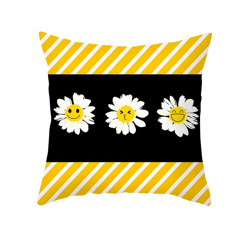 Pillow Cover Yellow Daisy Digital Print Pillow Cover Office Sofa Peach Skin Cushion Cover