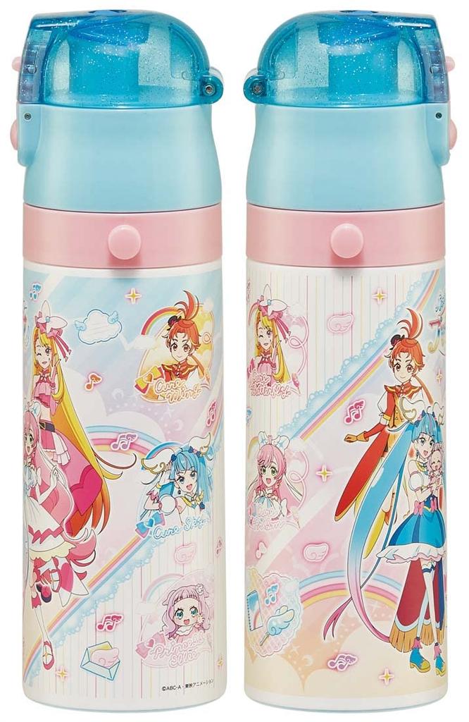 Skater 430ml Water Bottle, "Spreading Sky" PreCure, for Kids, 2-Way Drinking, with Cup, Stainless Steel, SKDC4-A