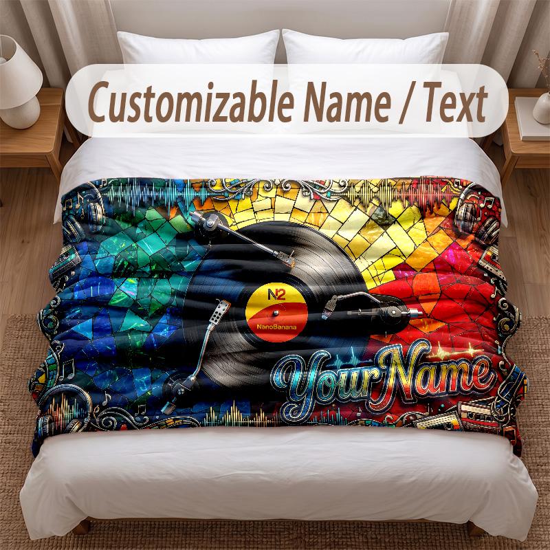 Music General Theme Soft Blanket Personalized Custom Name Text Print Warm Blanket Home Sofa Bedroom Decor