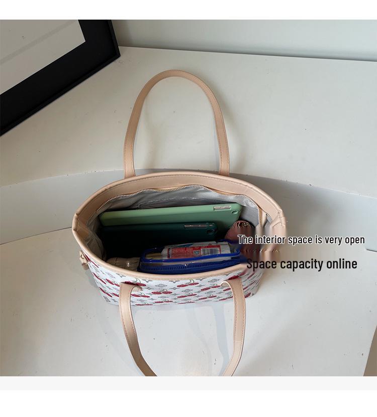 Cherry Print Denim Handbag - High-Quality, Large Capacity Commute Tote Shoulder Bag, 2025 Fashion.