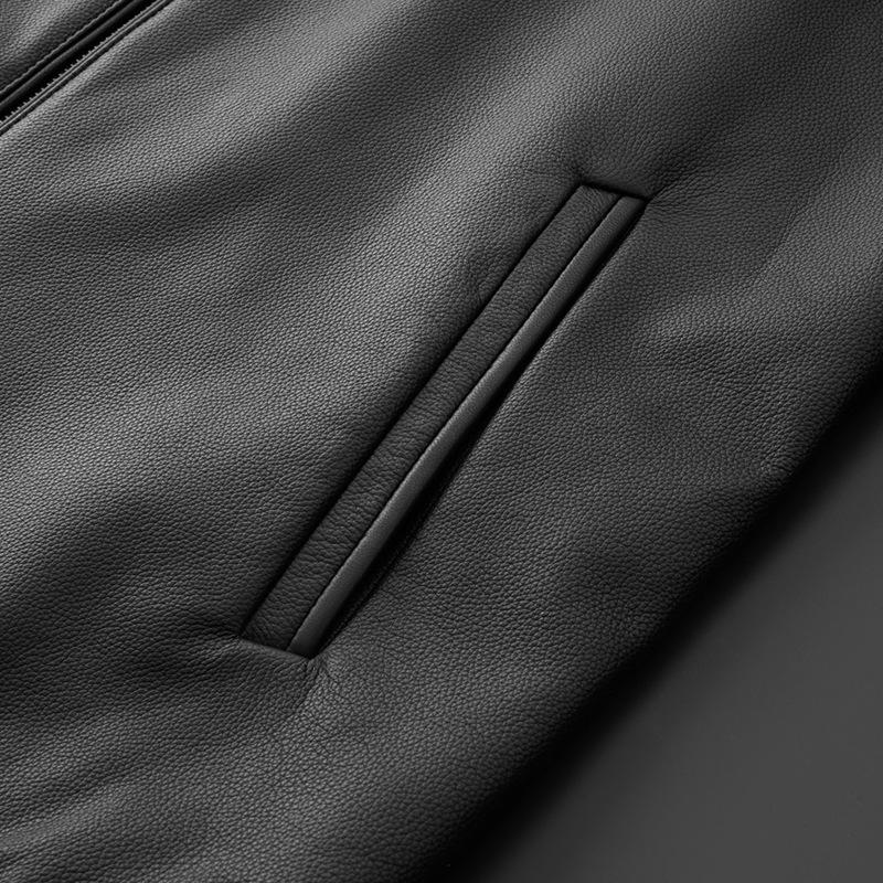 Autumn and Winter New Men's Genuine Leather Jacket Lapel Cowhide Men's Business Dad Wear Solid Color Versatile Jacket