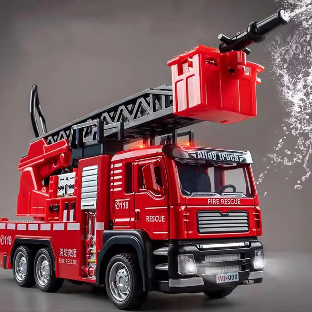 1/32 Leiterwasserlöschfahrzeug Modellauto Spielzeug Druckgusslegierung Ingenieurfahrzeug Türen zu öffnen Ton Licht Spielzeug Geburtstagsgeschenk für Kind