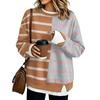 Trendy Women's Casual Loose Fit Long Sleeve Two Piece Striped Sweatshirt Pullover Top