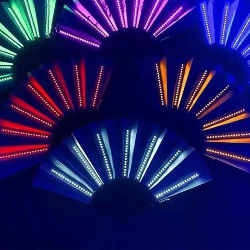Bar FaninsGlowing Disco Fan Trendy Electronic Music Festival Party Performance Prop Flashing Folding Fan Luminous Colorful