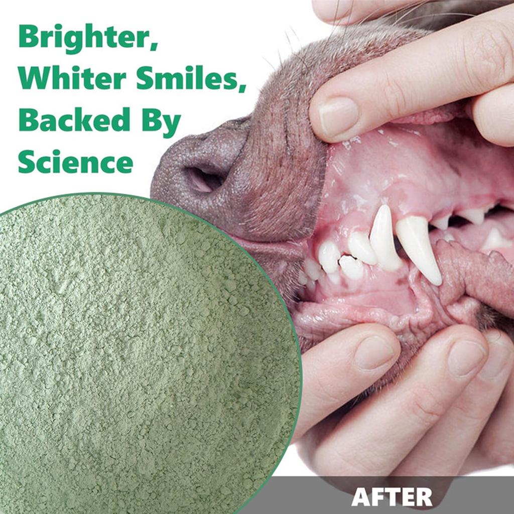 Pó de limpeza de dentes para cães e gatos para limpar os dentes e prevenir mau hálito e mau hálito. Pó de limpeza dental para escovar os dentes