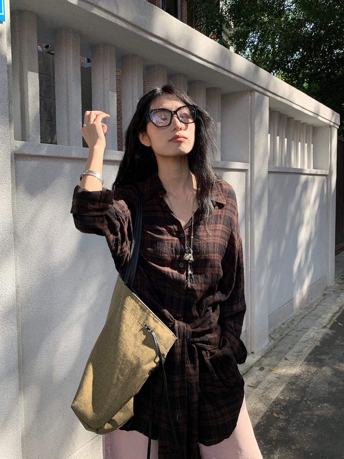 9Hour Stylish Women s Plaid Strappy Knot Shirt - Spring 2026 Design m3887 One Size