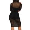 Women’s Sexy Three Piece Outfit Long Sleeve  Sexy Sheer Ruched  Mesh Dress with Vest and Shorts
