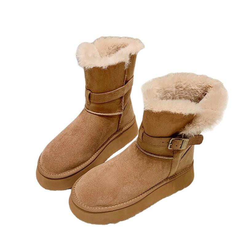 Zwei tragen Schneestiefel Damen 2025 neu Winter Fell integriert dicksohlige gefütterte verdickte Stiefel warm Schnee Baumwolle