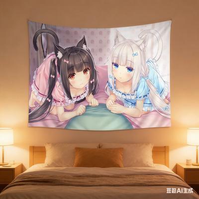 Tapestry Wall Hanging Multiple Sizes HD Print Catgirl Anime Colorful Polyester Living Room Bedroom Dorm Decor Gift