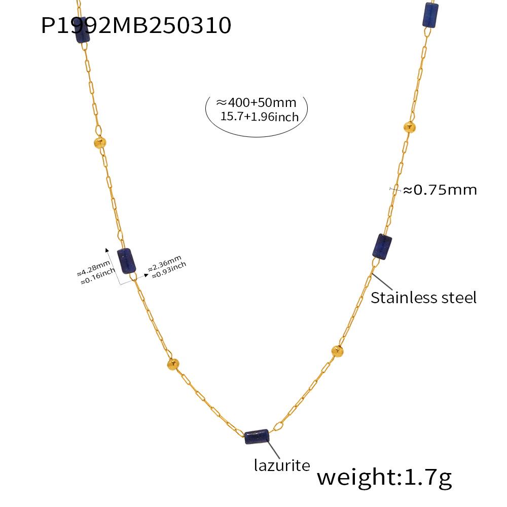 Qiong Yao Lapis Lazuli Stainless Steel Cross Clavicle Necklace with Beaded Hammer Chain