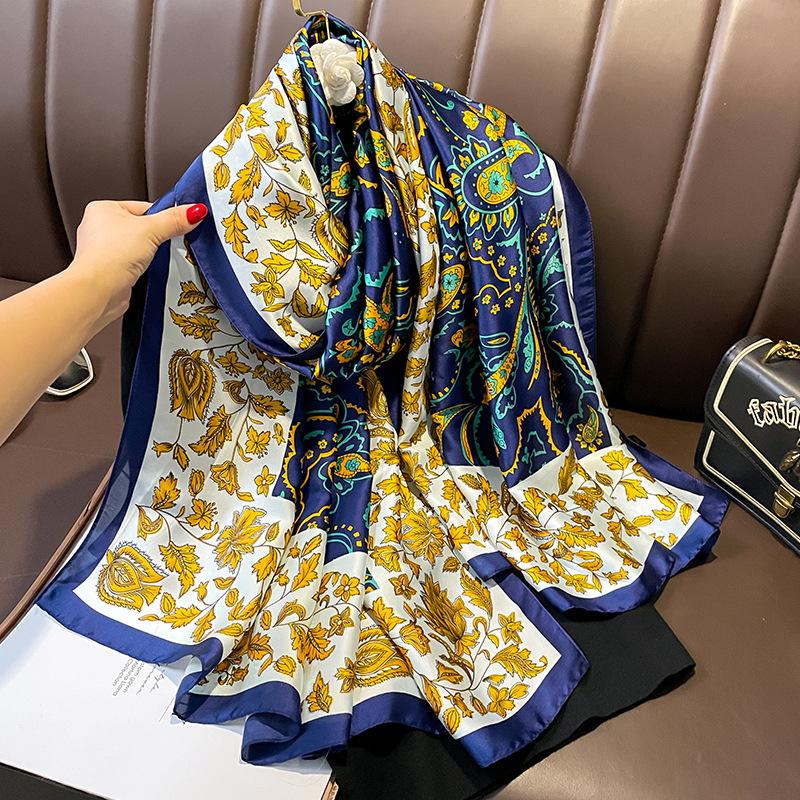

Painting Floral Design 100% Silk Feeling Scarf for Women 180x90cm Shawl Wraps Luxury Female Hijab Headband Foulard Beach Stoles