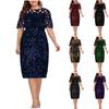 Plus Size Cocktail Dresses For Women,Fashionable Sequin And Glitter Short Sleeve Dress,Stretch Fit And Flare Dresses
