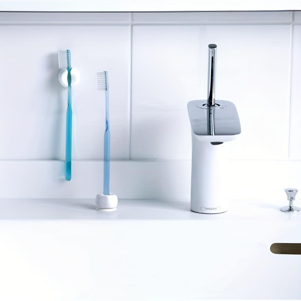 4pcs Modern Wall-Mounted Toothbrush Holders with Suction Cups - Sleek, Punch-Free, and Durable Bathroom Organizer - Easy Install